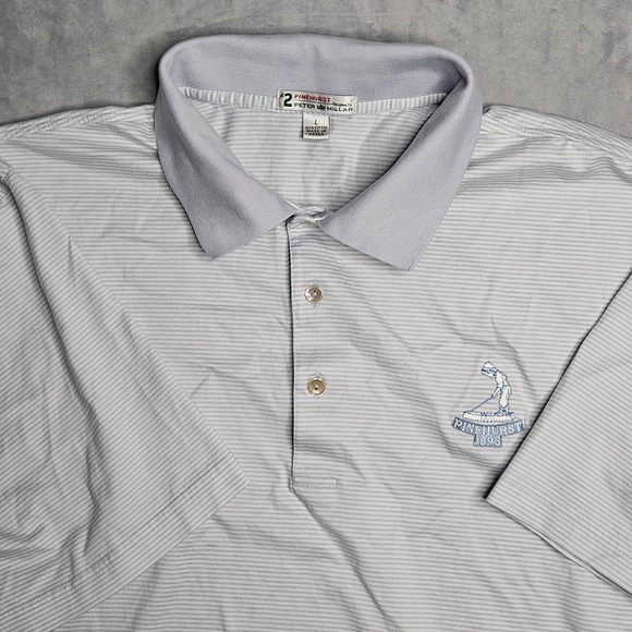 Peter Millar Other - Peter Millar Polo Shirt Mens Large White Striped Pinehurst #2 Golf Logo Cotton